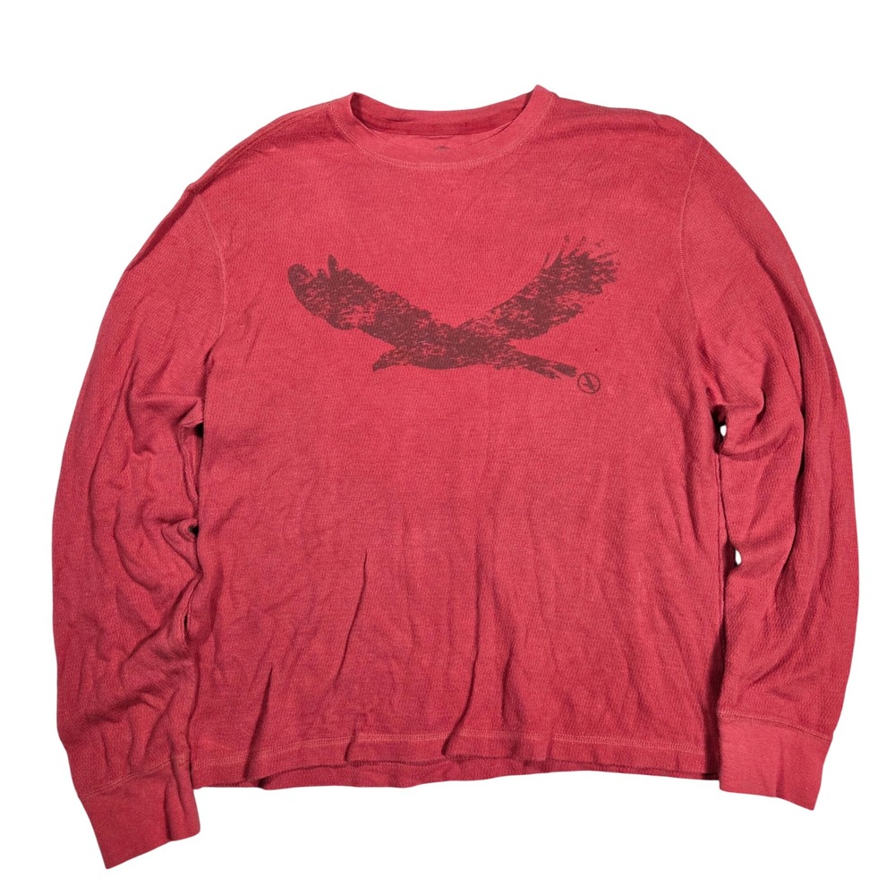 Aigle Mens Red Waffle Knit Cotton Thermal Eagle Graphic Long Sleeve Shirt L Y2k
